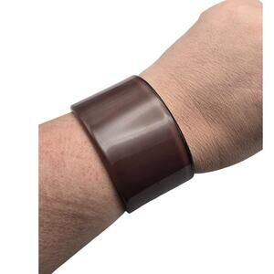 Wide Brown Lucite Cuff Bracelet - Sculptural Minimalist
